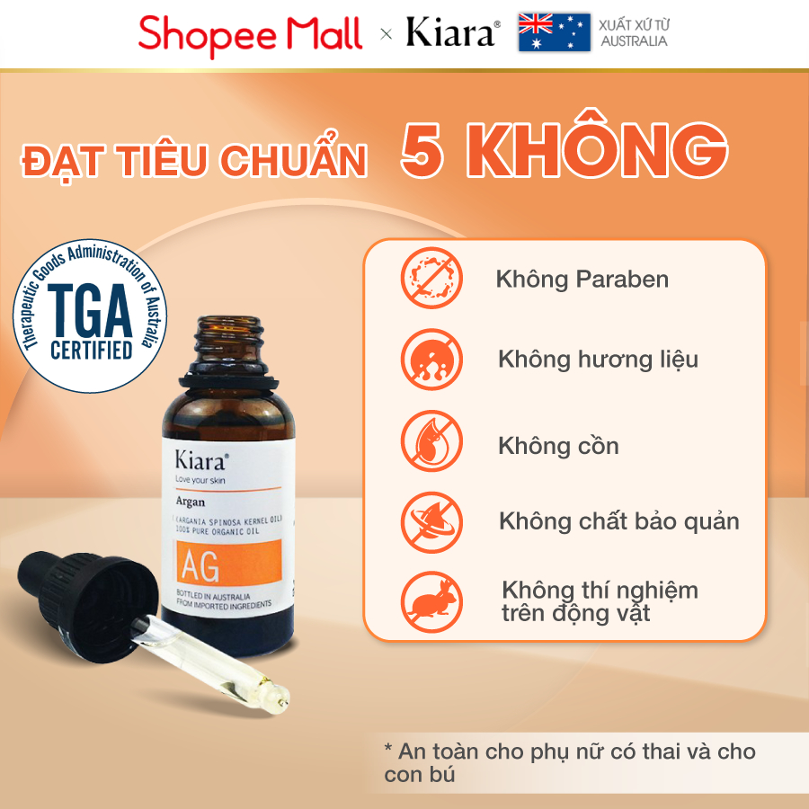 (Deal) Dầu dưỡng ẩm chống lão hóa sáng da Kiara Argan Oil 30ml