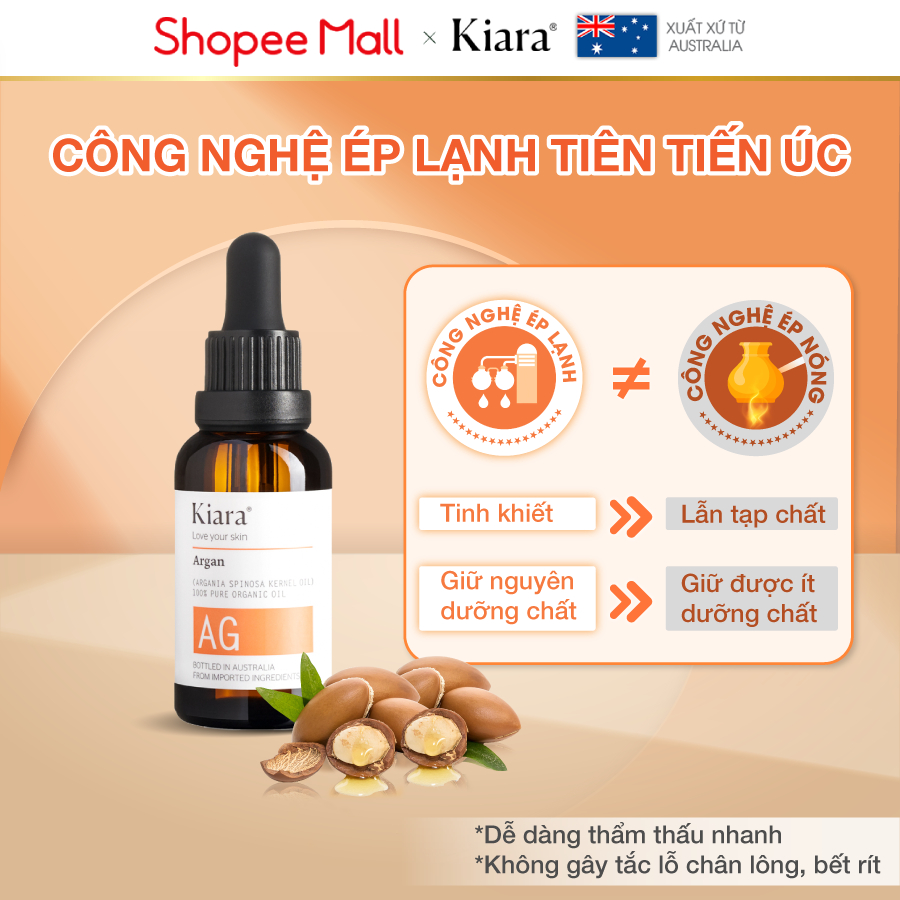 (Deal) Dầu dưỡng ẩm chống lão hóa sáng da Kiara Argan Oil 30ml