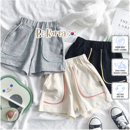 Quần Túi viền short cho bé, Quần Đùi bé trai bé gái mặc đều xinh từ 8-25kg - BE KOREA