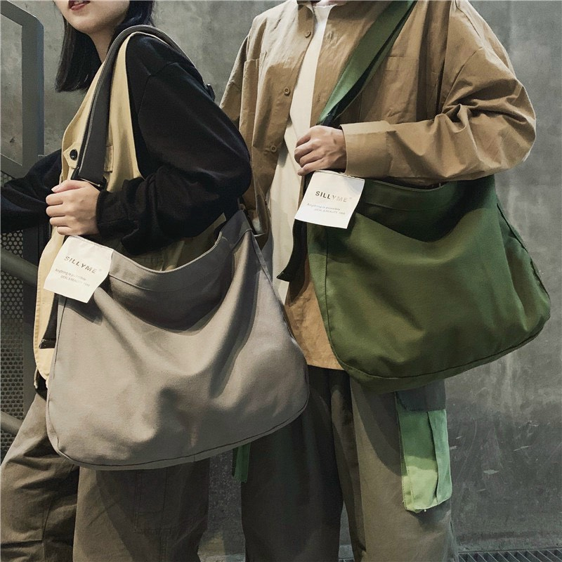 Túi Tote Đeo Chéo Canvas Phom To Đựng Vừa Laptop 15.6In Ulzzang Unisex