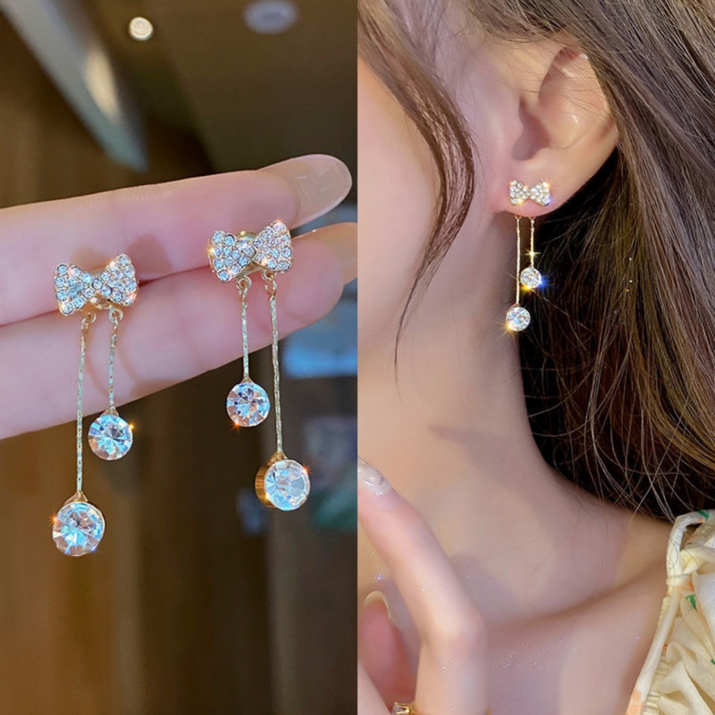 📛 RẺ VÔ ĐỊCH 📛 Bông tai kim loại nơ tim gắn đá hot trend phong cách hàn quốc