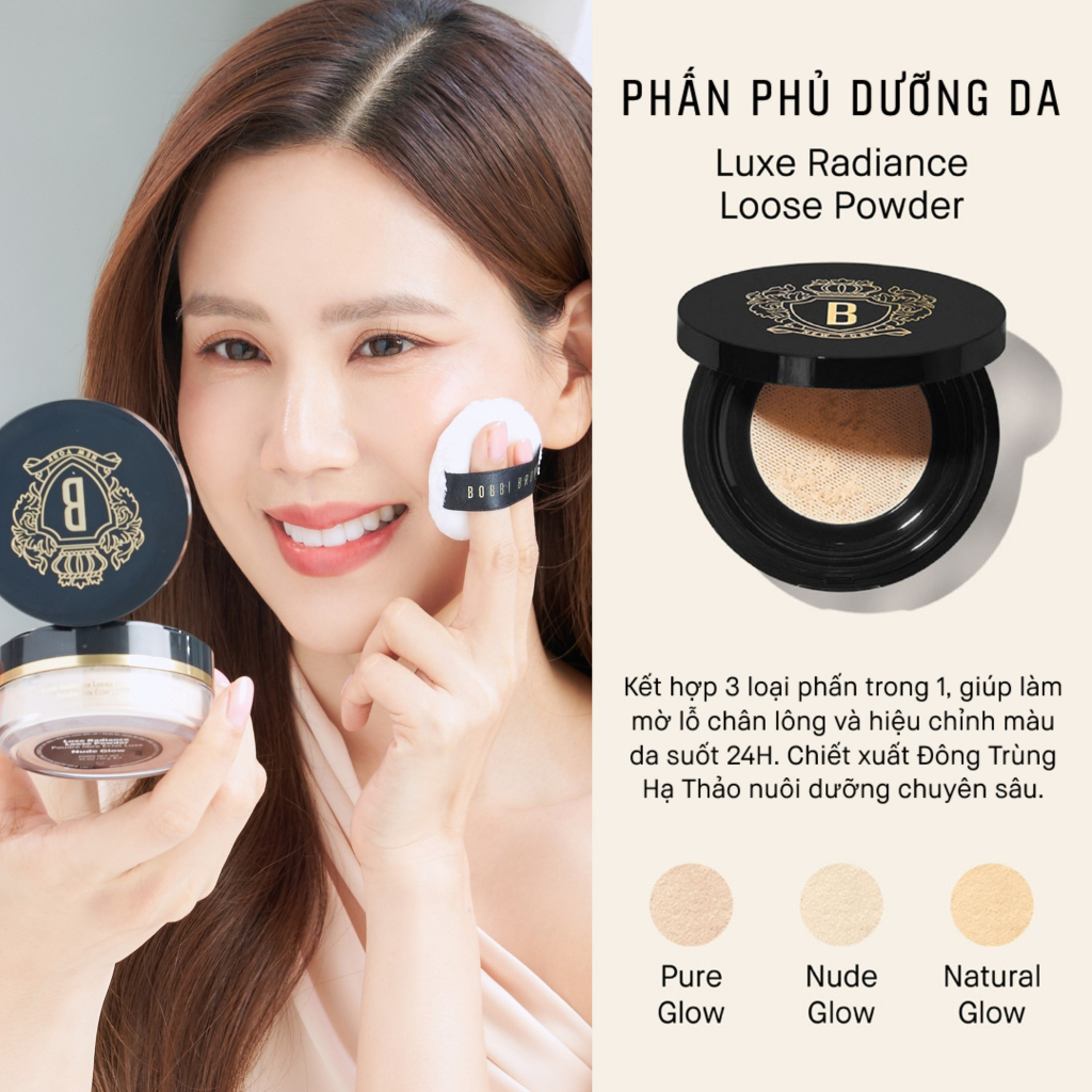 NEW 2023 - Phấn Phủ Bột Đông Trùng Hạ Thảo 24H Cố Định Makeup Trong Suốt Bobbi Brown Luxe Radiance Loose Powder 10g