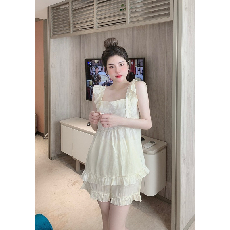 Bộ Lụa Xước Tô Châu Phối Nơ Dây Bèo Tiểu Thư Mã DD49