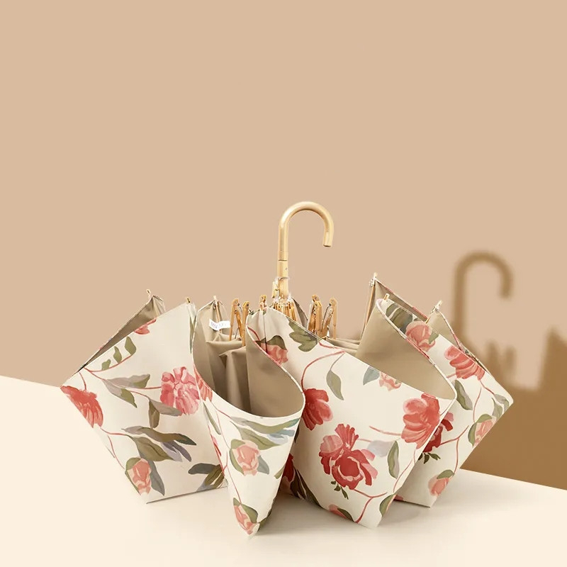 Retro uốn cong móc gấp ô dù mưa và phụ nữ cao bề mặt mặt trời mặt trời bảo vệ tia cực tím dày chống gió