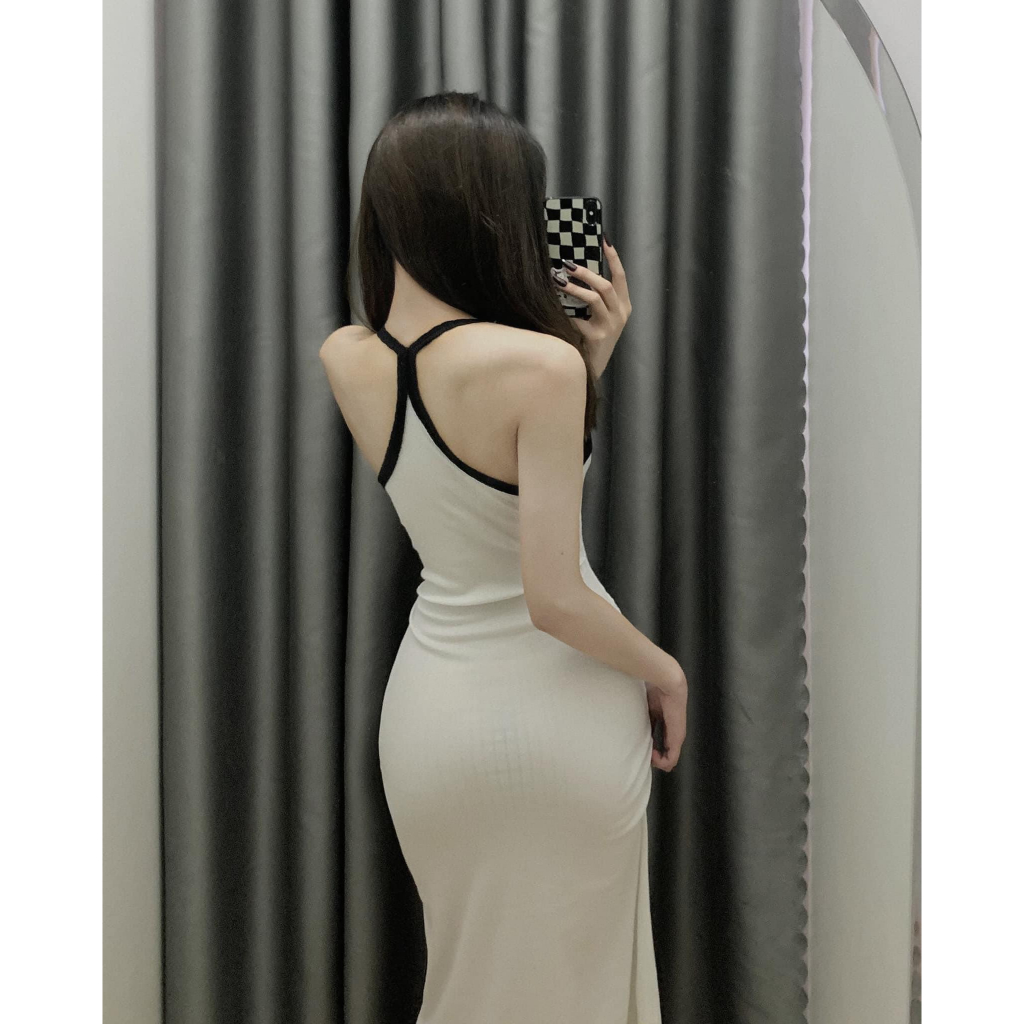 D27 Đầm Maxi Nữ Cổ V Viền Trắng Đen Dáng Dài Chất Đẹp Mặc Đi Biển Đi Chơi Phong Cách Sang Chảnh Quyến Rũ 21Room
