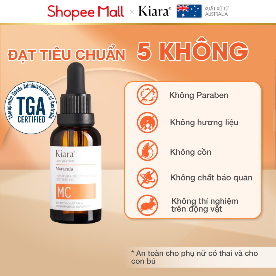 Bộ đôi phục hồi da kiềm dầu Kem Dưỡng Ẩm B5 Kiara Natural Glow & Protect 50ml & Dầu dưỡng ẩm Kiara Maracuja Oil 30ml