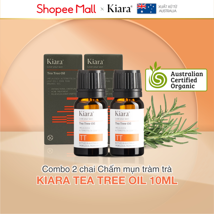 Combo 2 chai tinh dầu tràm trà chấm mụn giảm mụn Kiara Tea Tree Oil 2 x 10ml