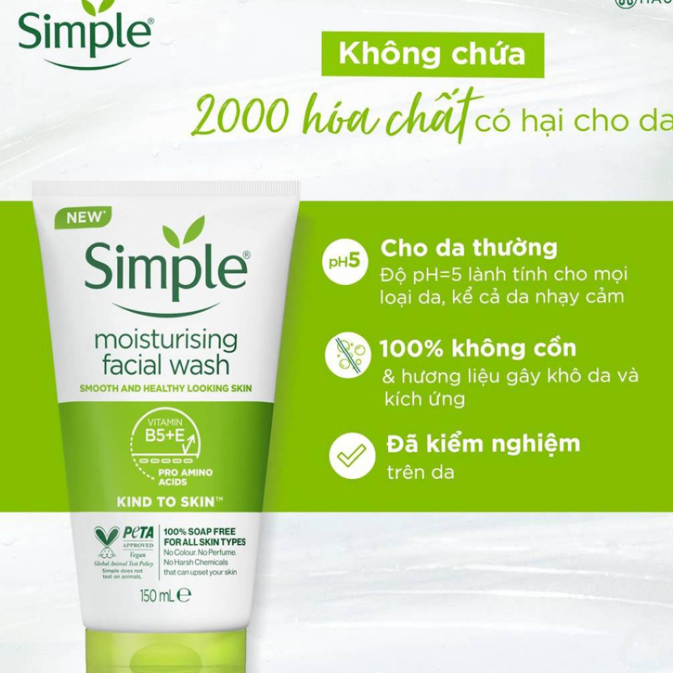 SỮA RỬA MẶT SIMPLE KIND TO SKIN MOISTURISING FACIAL WASH( da khô)