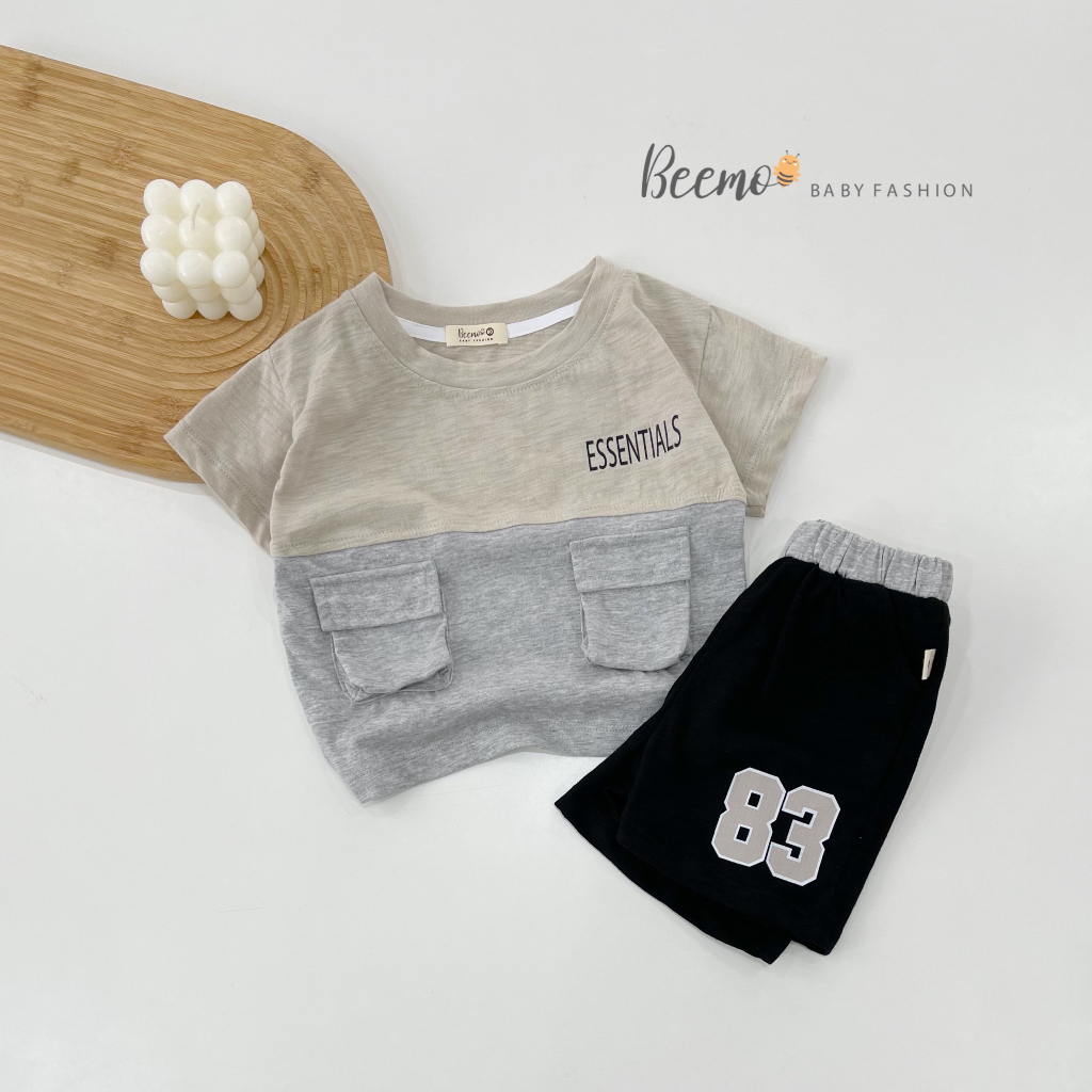 Bộ thể thao số 83 cho bé trai Beemo, Chất liệu cotton siêu mềm mịn, thấm mồ hôi,hiết kế áo phối thân,túi hộp B324