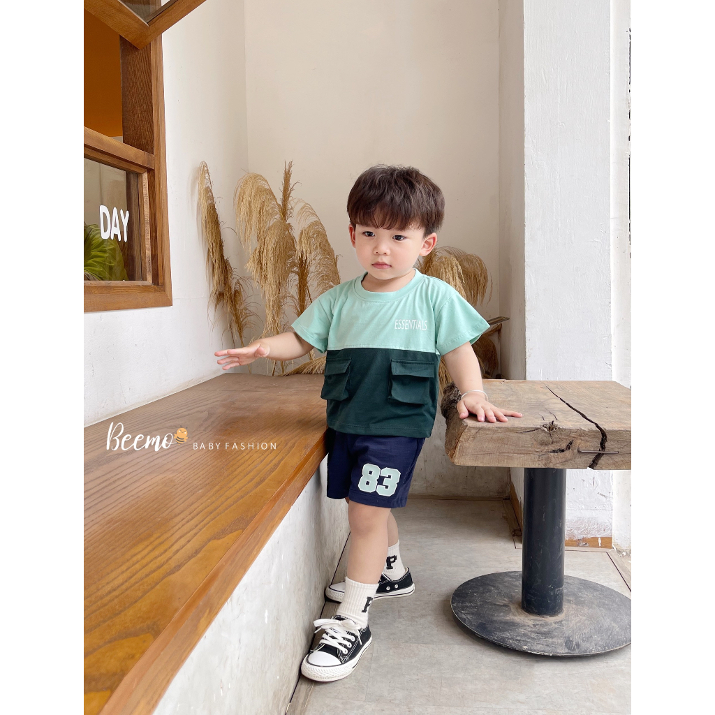 Bộ thể thao số 83 cho bé trai Beemo, Chất liệu cotton siêu mềm mịn, thấm mồ hôi,hiết kế áo phối thân,túi hộp B324