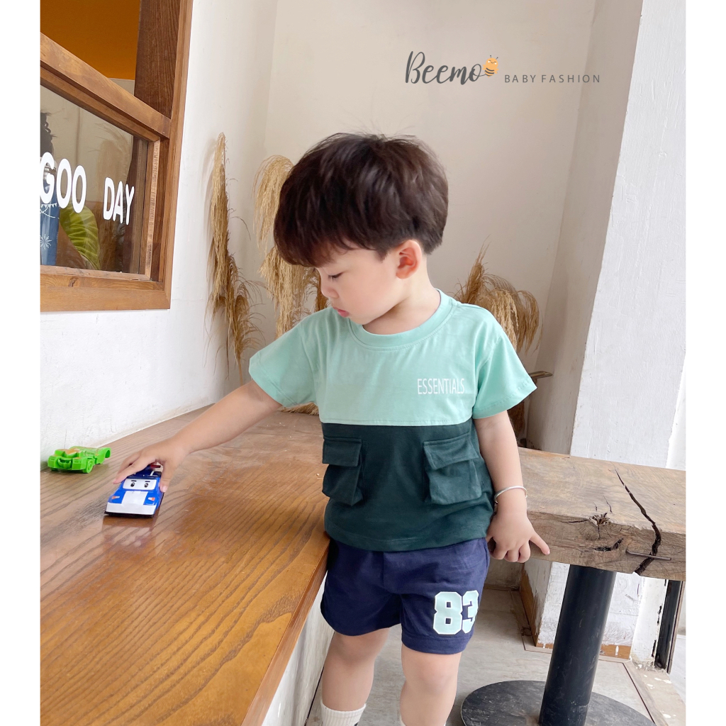 Bộ thể thao số 83 cho bé trai Beemo, Chất liệu cotton siêu mềm mịn, thấm mồ hôi,hiết kế áo phối thân,túi hộp B324