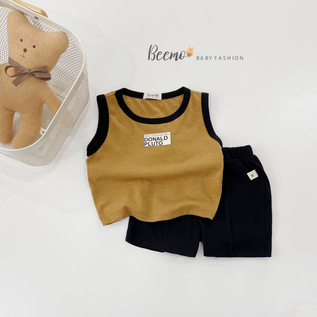 Bộ ba lỗ in chữ cho bé Beemo, Chất liệu cotton mềm mịn, co giãn cực kì,Hai phối màu tôn da cho bé lựa chọn B322