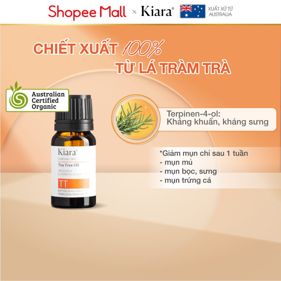 Combo 2 chai tinh dầu tràm trà chấm mụn giảm mụn Kiara Tea Tree Oil 2 x 10ml