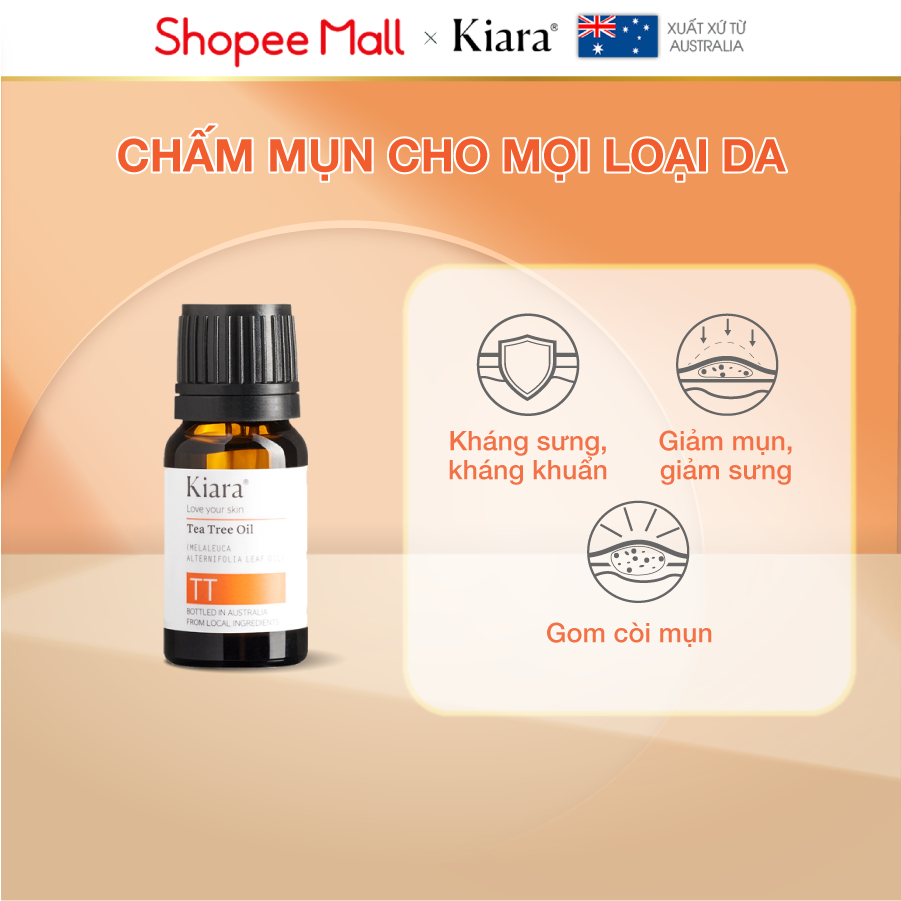 Bộ đôi giảm thâm giảm mụn Dầu Dưỡng Ẩm Kiara Grapeseed Oil 30ml & Tinh Dầu Tràm Trà Chấm Mụn Kiara Tea Tree Oil 10ml