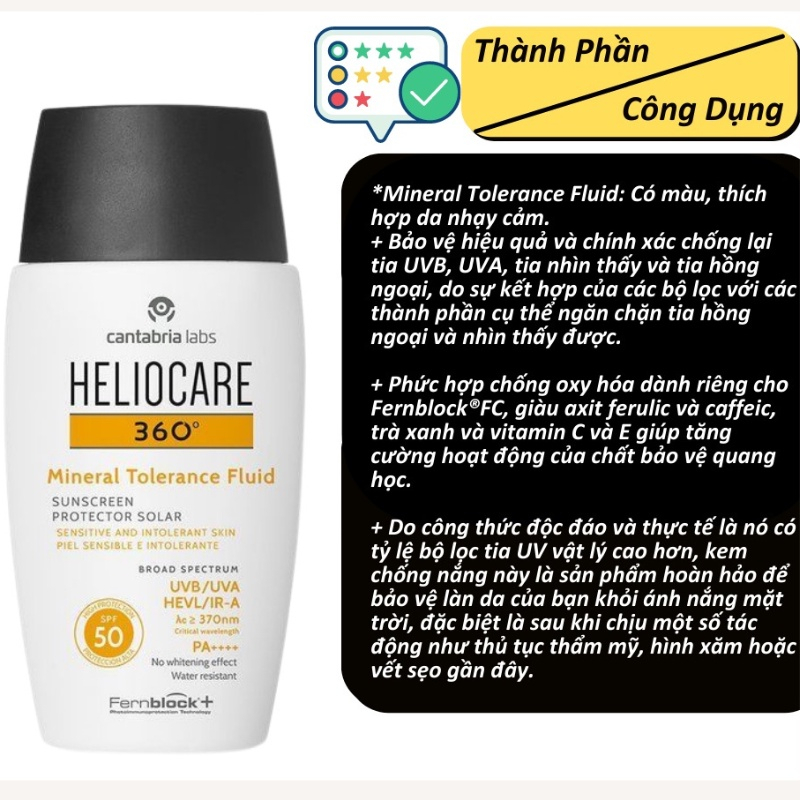 Kem Chống Nắng Heliocare Mineral Tolerence Fluid Dạng Hộp 50ml