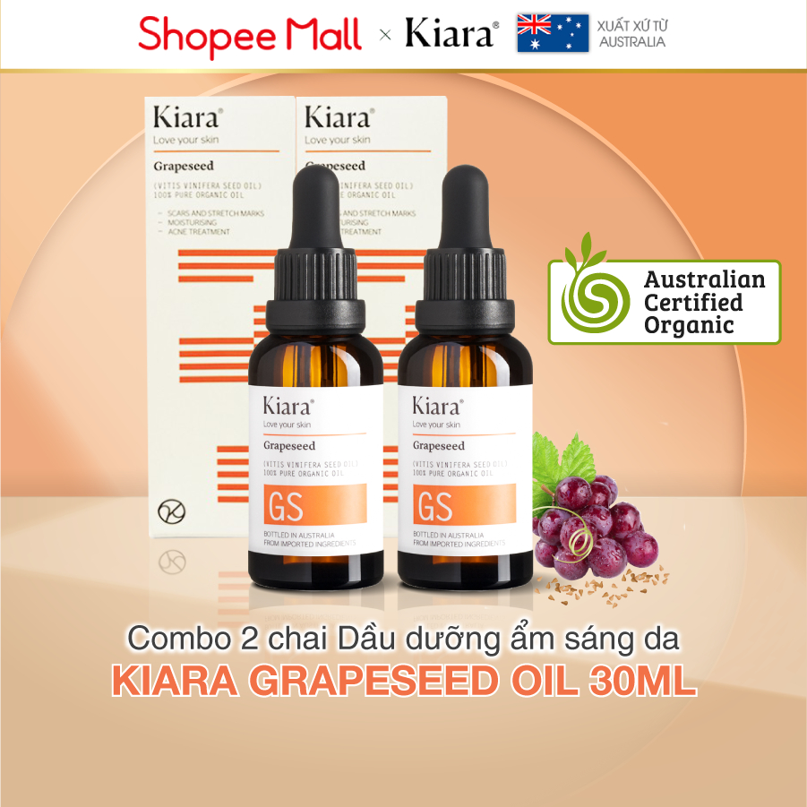 Combo 2 chai Dầu dưỡng ẩm mờ thâm mụn sáng da Kiara Grapeseed Oil 2 x 30ml