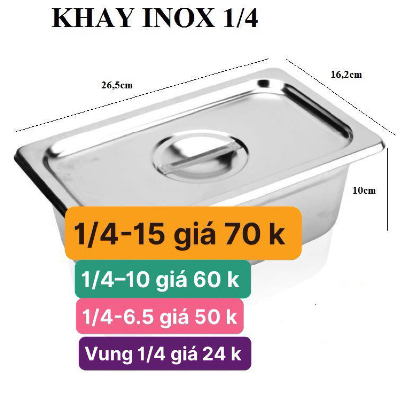 Khay Inox Đựng Thạch Topping Đựng Thực Phẩm Đựng Kem GN 1/4