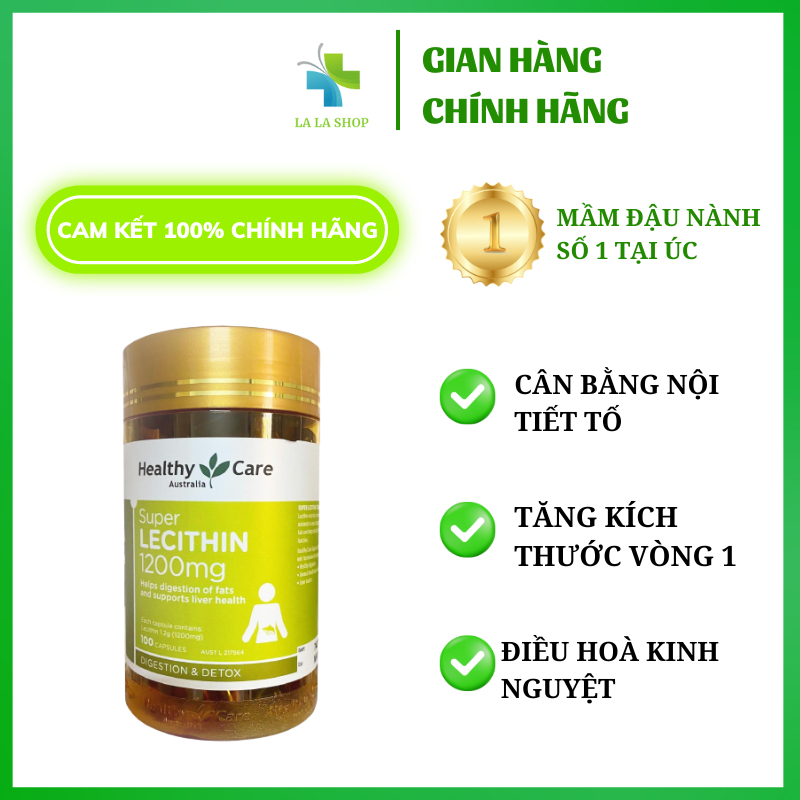 Viên Uống Mầm Đậu Nành Healthy Care Lecithin ÚC Bổ Sung Nội Tiết Tố Nữ Sáng Da Điều Hoà Kinh Nguyệt 1200mg 100 Viên