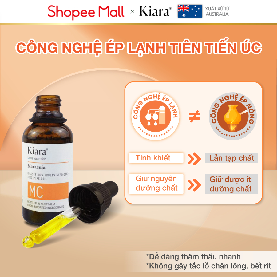 Combo 2 chai dầu dưỡng ẩm giảm mụn kiềm dầu Kiara Maracuja Oil 2x30ml