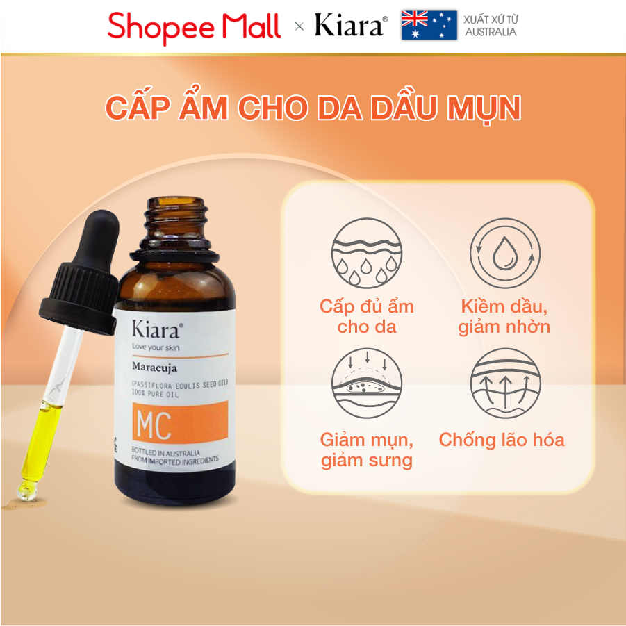 Combo 2 chai dầu dưỡng ẩm giảm mụn kiềm dầu Kiara Maracuja Oil 2x30ml