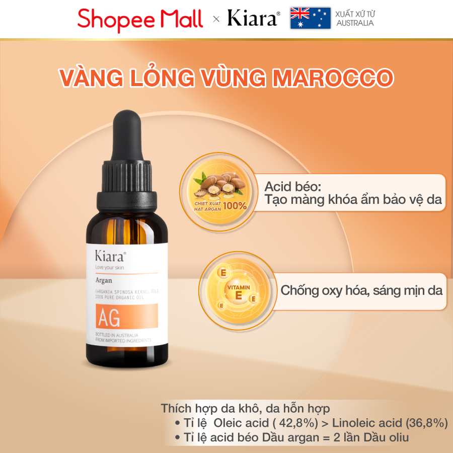 Combo 2 chai dầu dưỡng ẩm chống lão hóa sáng da Kiara Argan Oil 2 x 30ml