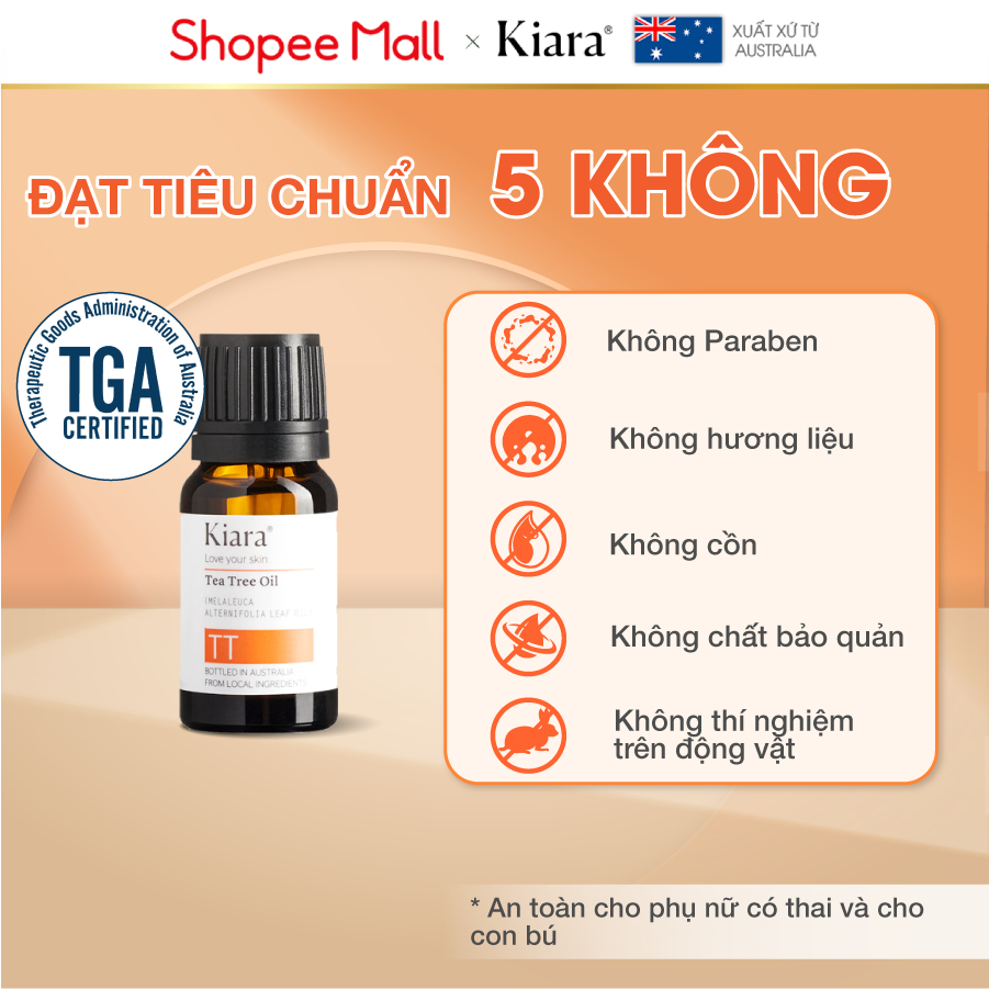 Tinh dầu tràm trà chấm mụn giảm mụn Kiara Tea Tree Oil 10ml