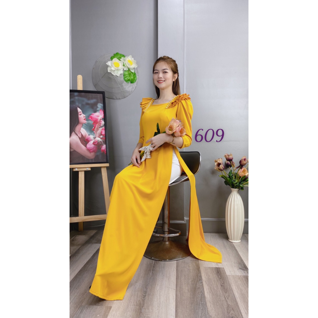 HY609, 862, 592 - ÁO DÀI VAI BÈO + ĐÍNH TRAI CÁCH ĐIỆU, ÁO DÀI CHO PHỤ NỮ CÔNG SỞ