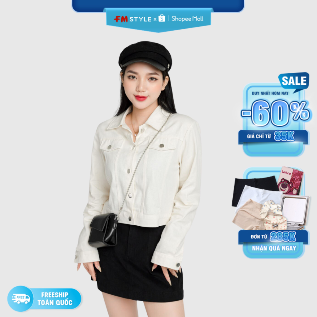 Áo khoác kaki nữ FM Style dáng croptop phối túi nắp chất kaki dày dặn thời trang phong cách Ulzzang 23020357