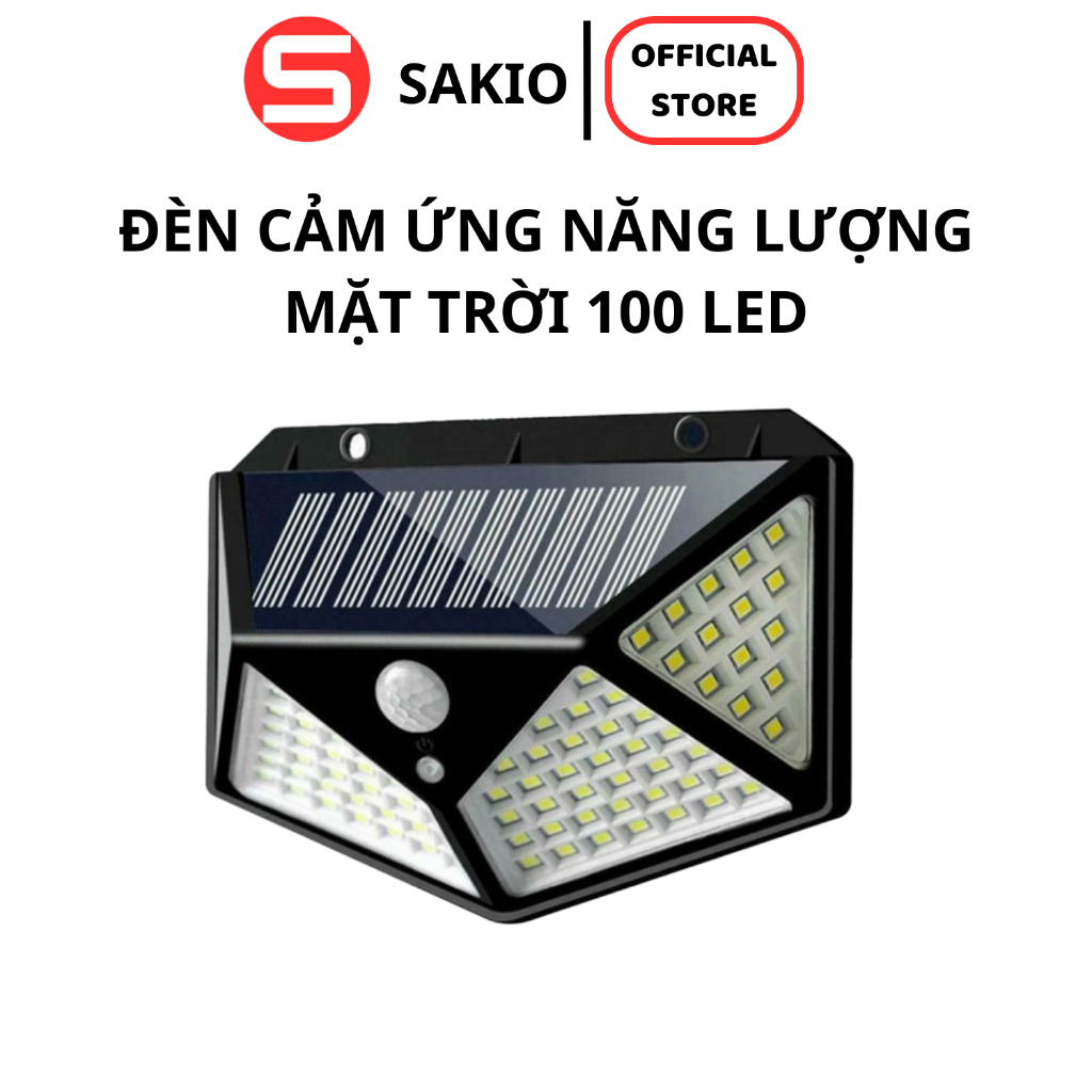 Đèn Năng Lượng Mặt Trời 100 LED, Cảm biến chuyển động ban đêm. 100 mắt, Chống Mưa - SAKIO