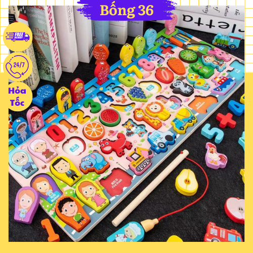 Đồ Chơi Câu Cá 7in1, 5in1  Kèm Bảng Số Thông Minh Cho Bé Từ 2 - 5 Tuổi, Đồ Chơi Gỗ An Toàn Và Phát Triển Trí Tuệ.