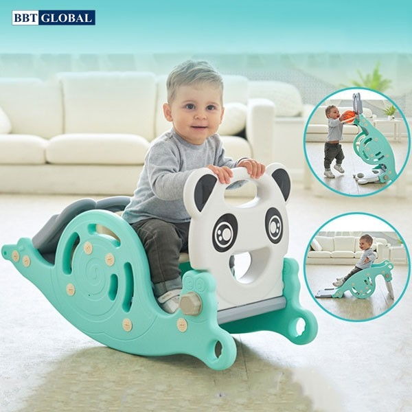 Cầu trượt đa năng kết hợp 3 trong 1/ cầu trượt bập bênh mặt gấu cho bé tặng kèm bóng rổ