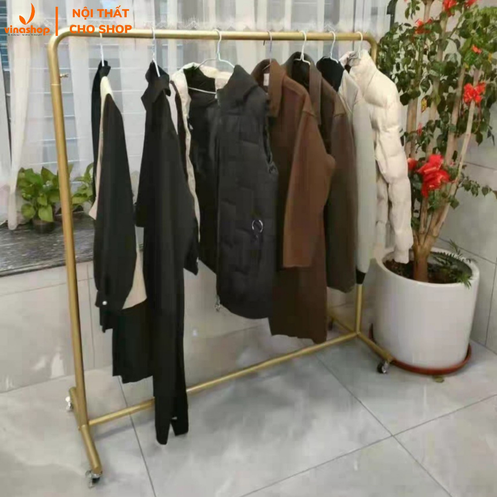 Xào trưng đồ shop, giá kệ treo quần áo, Sào sắt 1 tầng cao 1m5 treo đồ shop nữ, chân chữ T. VNS-011