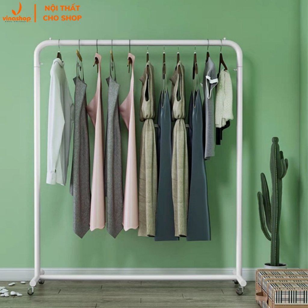 Xào trưng đồ shop, giá kệ treo quần áo, Sào sắt 1 tầng cao 1m5 treo đồ shop nữ, chân chữ T. VNS-011