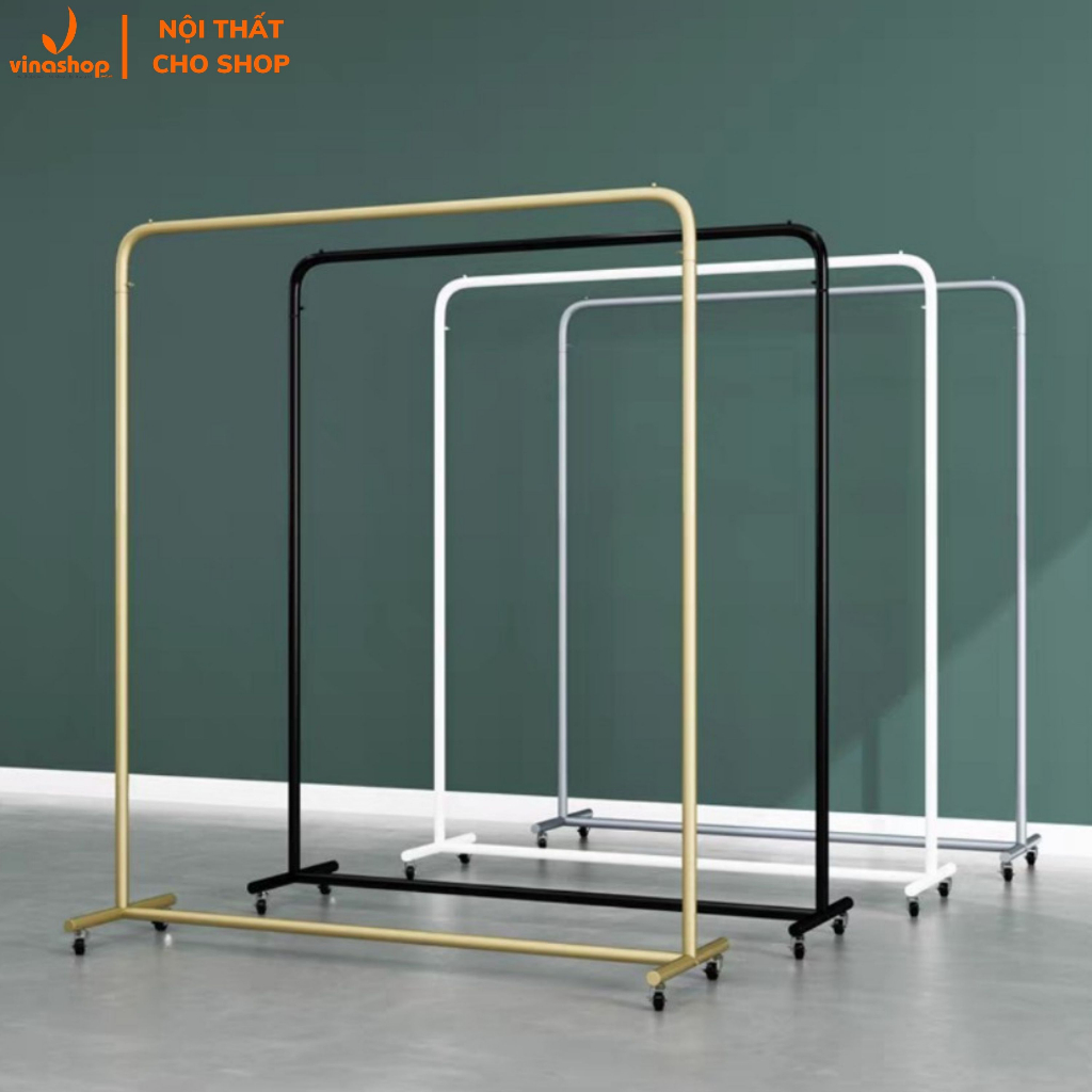Xào trưng đồ shop, giá kệ treo quần áo, Sào sắt 1 tầng cao 1m5 treo đồ shop nữ, chân chữ T. VNS-011
