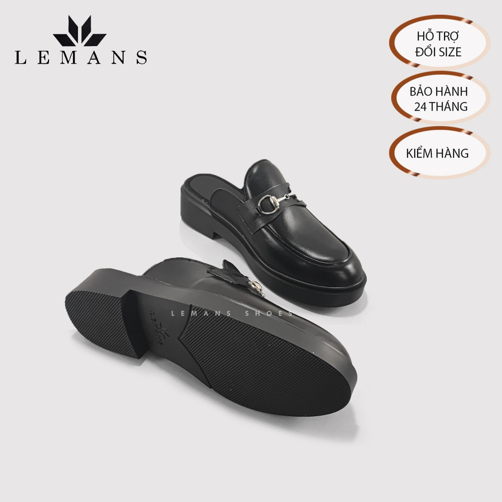 Giày Sục da bò Mules Loafer LEMANS - Black cao cấp, Gót tăng cao 4cm Sản xuất thủ công Đế độc quyền, Bảo hành 24 tháng