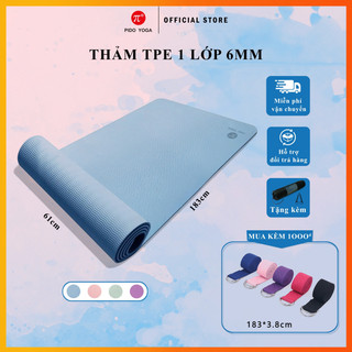 Thảm Yoga PIDO 1 lớp TPE dày 6mm Cao Cấp - Tặng kèm túi đựng và dây buộc