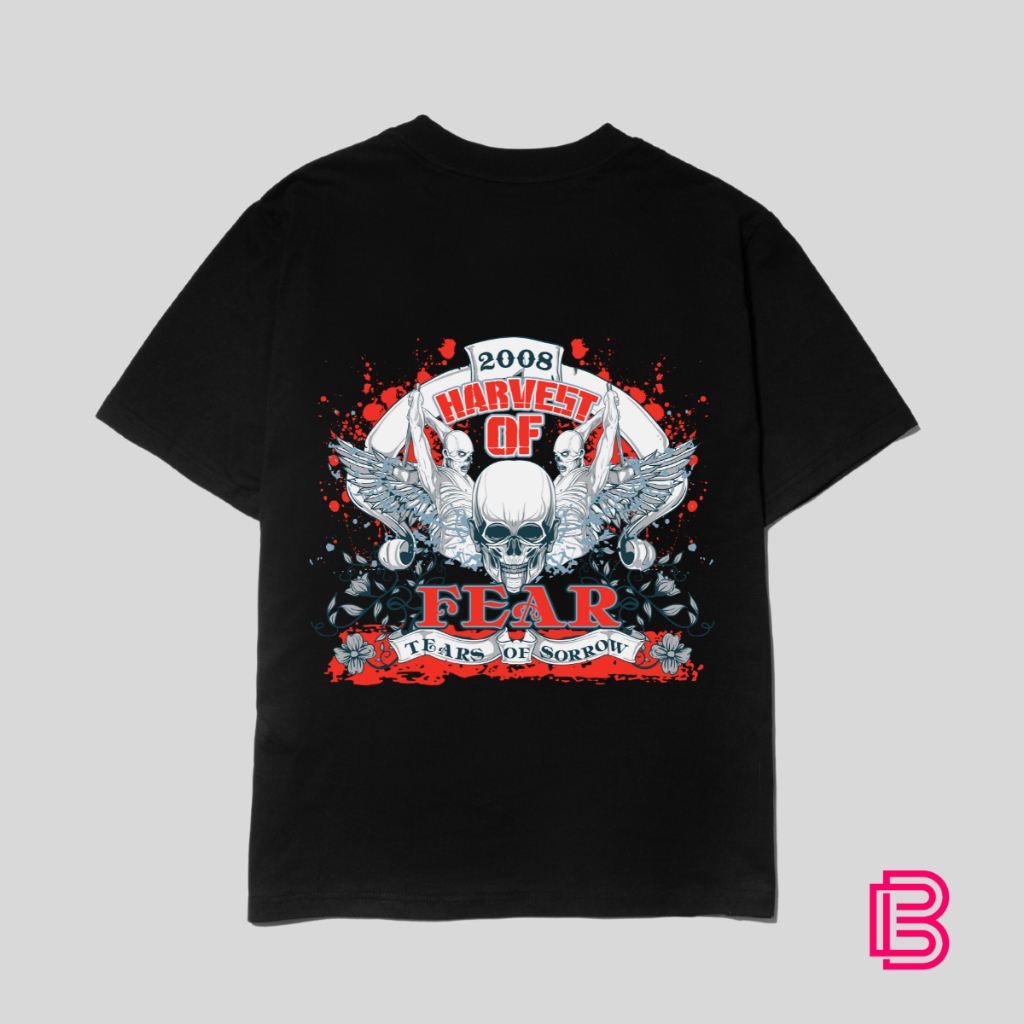 Áo thun đen Blanco Negro cotton hình skull trắng đỏ có cánh AD52