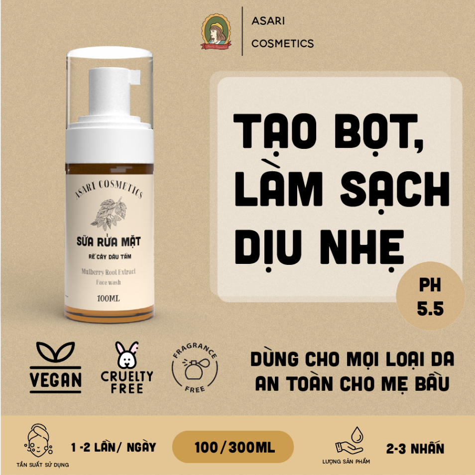Bọt rửa mặt dịu nhẹ handmade Asari Cosmetics