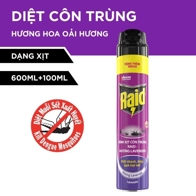 Xịt Muỗi/Côn trùng Raid - Chai 600ml (Có tặng thêm 100ml)