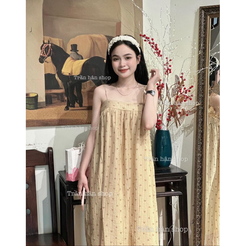 Váy Hai Dây Đũi Tơ Tim Hàng Hai Lớp Mã NT50