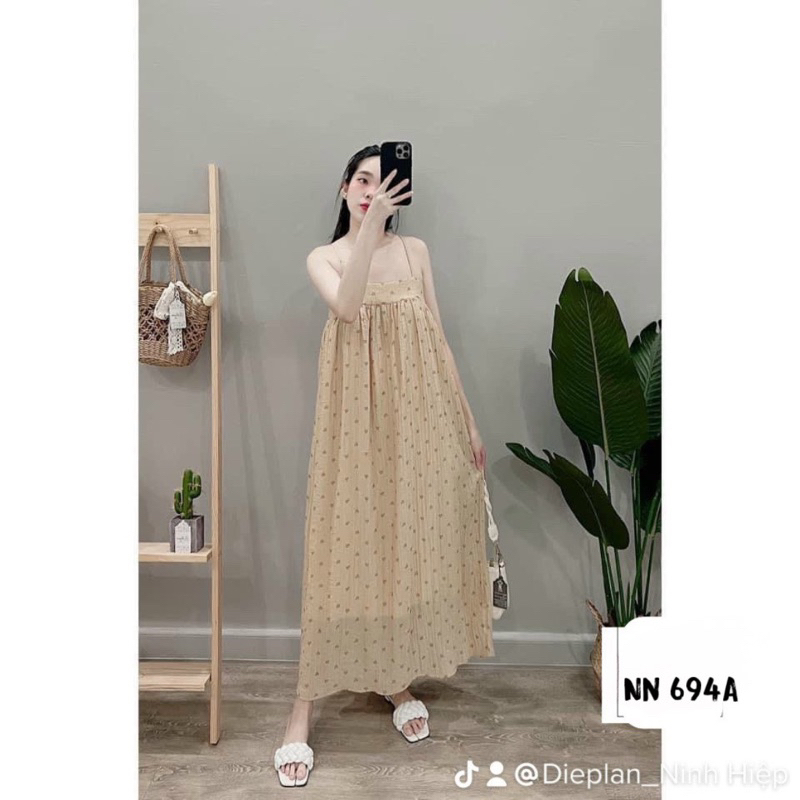 Váy Hai Dây Đũi Tơ Tim Hàng Hai Lớp Mã NT50