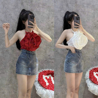 Áo yếm đính hoa hồng to hàng qc xinhh