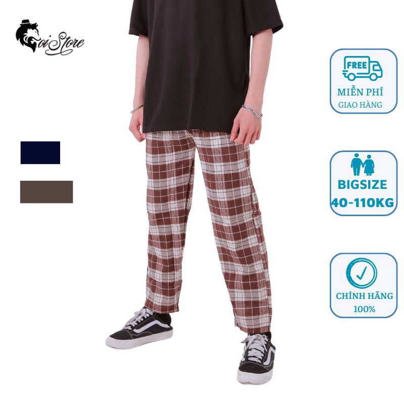 Bigsize 40-105Kg Nam Nữ quần ống rộng/ống suông caro bigsize thời trang