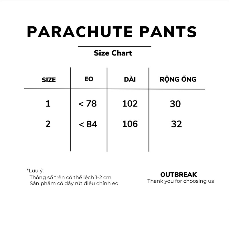 OUTBREAK - QUẦN DÙ RỘNG NHÚNG GỐI *PARACHUTE PANTS*