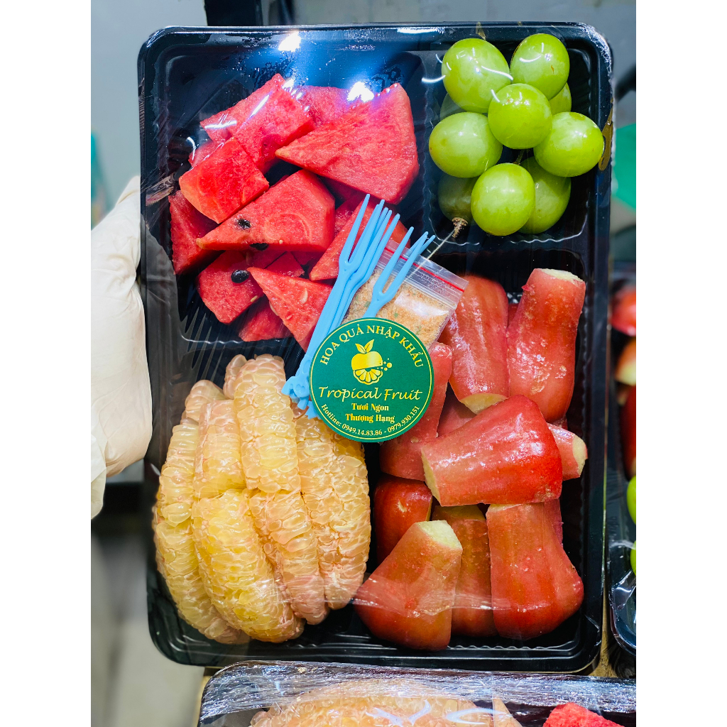 Khay Mix Trái Cây Tươi Bưởi - Roi - Dưa Hấu - Nho Xanh