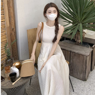 Đầm maxi nữ eo cao không tay xốp phồng, váy nữ dáng dài dập phồng chữ A chất mát 1854