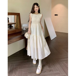 Đầm maxi nữ eo cao không tay tiểu thư, váy maxi nữ dáng dài dập phồng chữ A cao cấp 6873