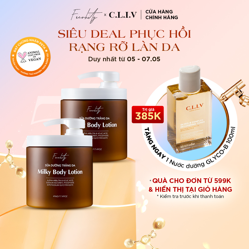 Combo 2 sữa dưỡng trắng da milky body lotion Freshity chứa 4% alpha arbutin dưỡng trắng mướt da cơ thể thơm mùi cam | BigBuy360 - bigbuy360.vn