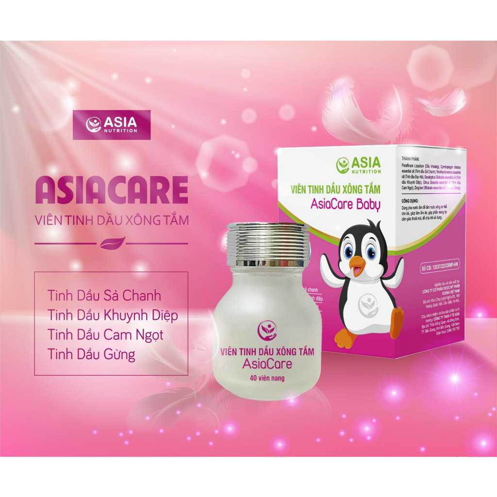 Viên tinh dầu xông tắm Asiacare Baby Asia Nutrition 40 viên nang tác dụng làm ấm da, thoải mái cho bé