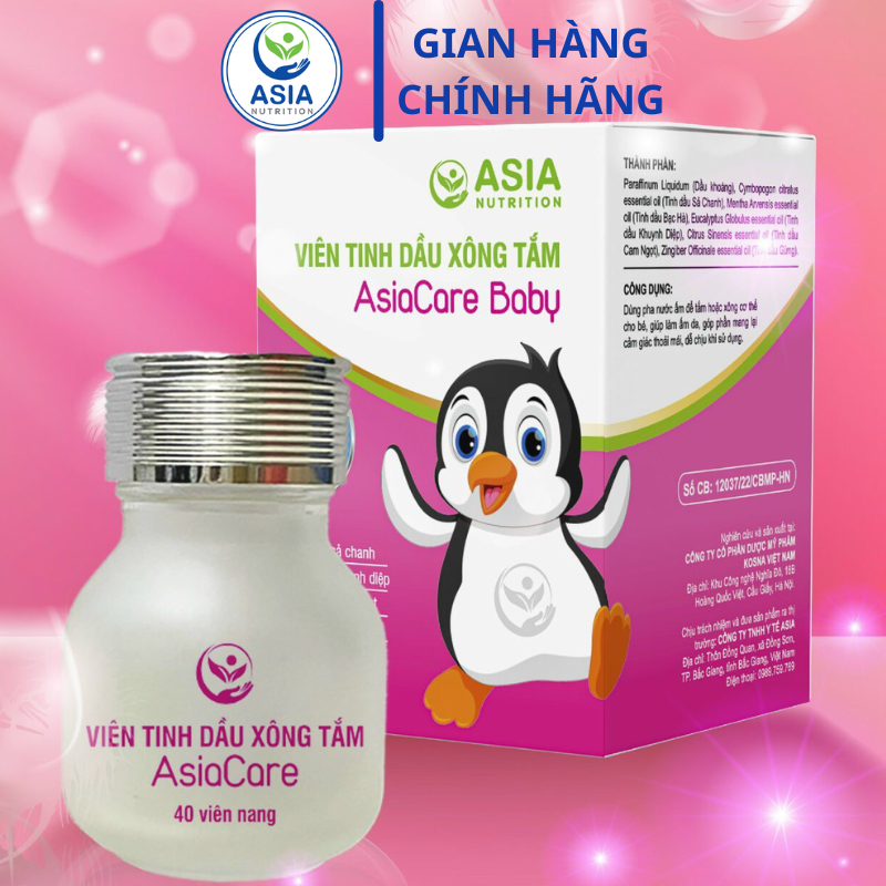 Viên tinh dầu xông tắm Asiacare Baby Asia Nutrition 40 viên nang tác dụng làm ấm da, thoải mái cho bé